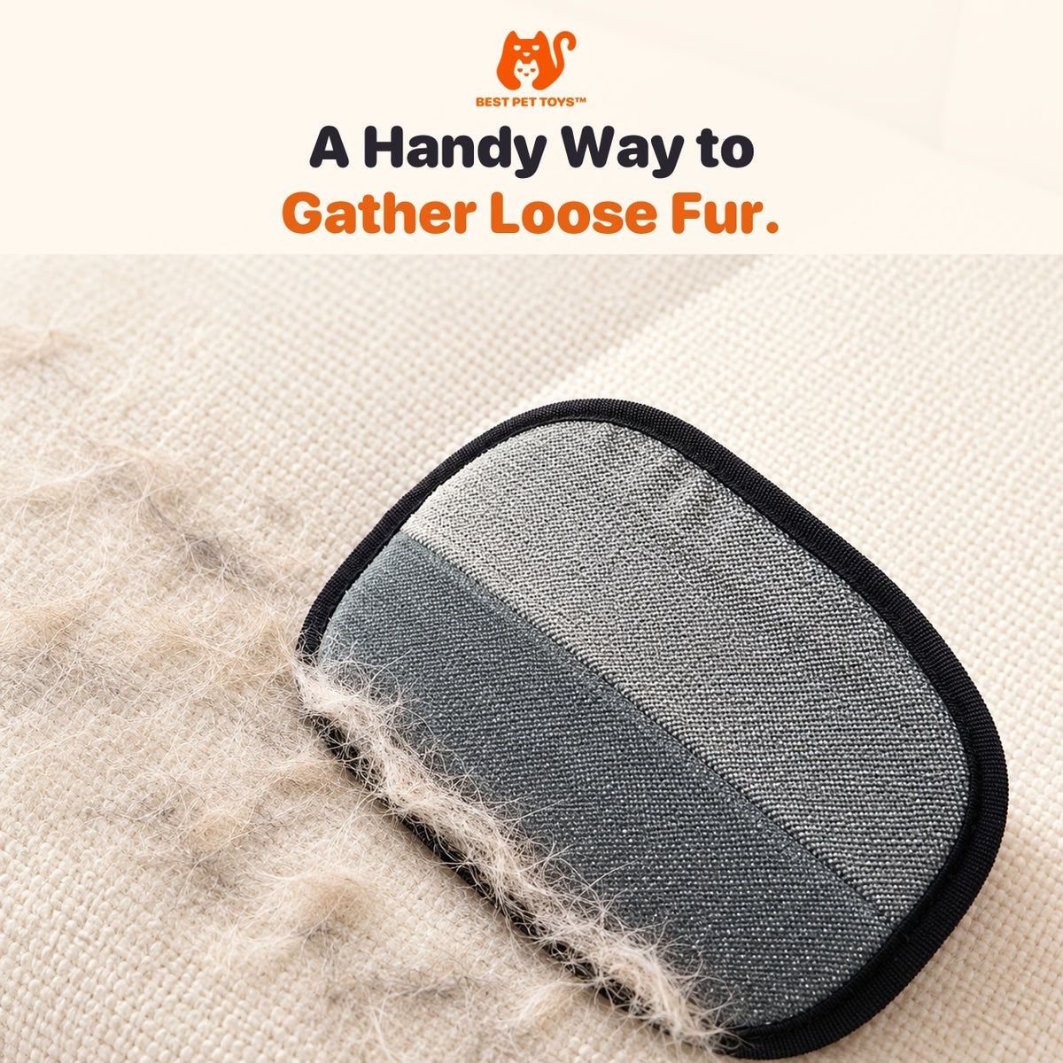 Gray textured fabric pet hair remover mitt gathering loose fur