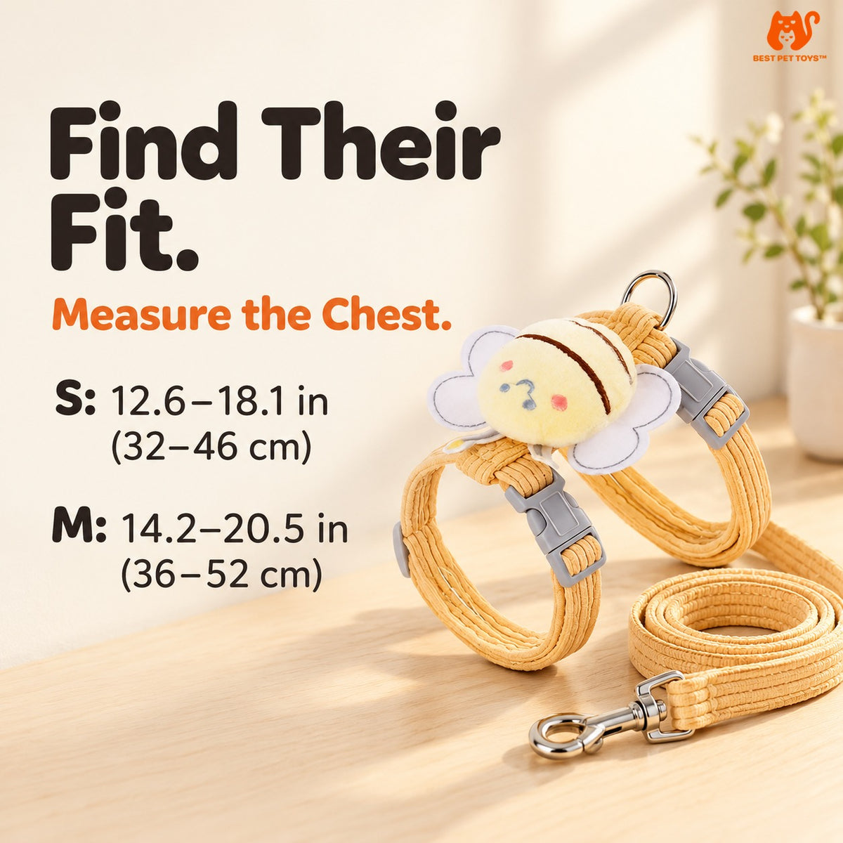 Bee cat harness sizing chart for S and M