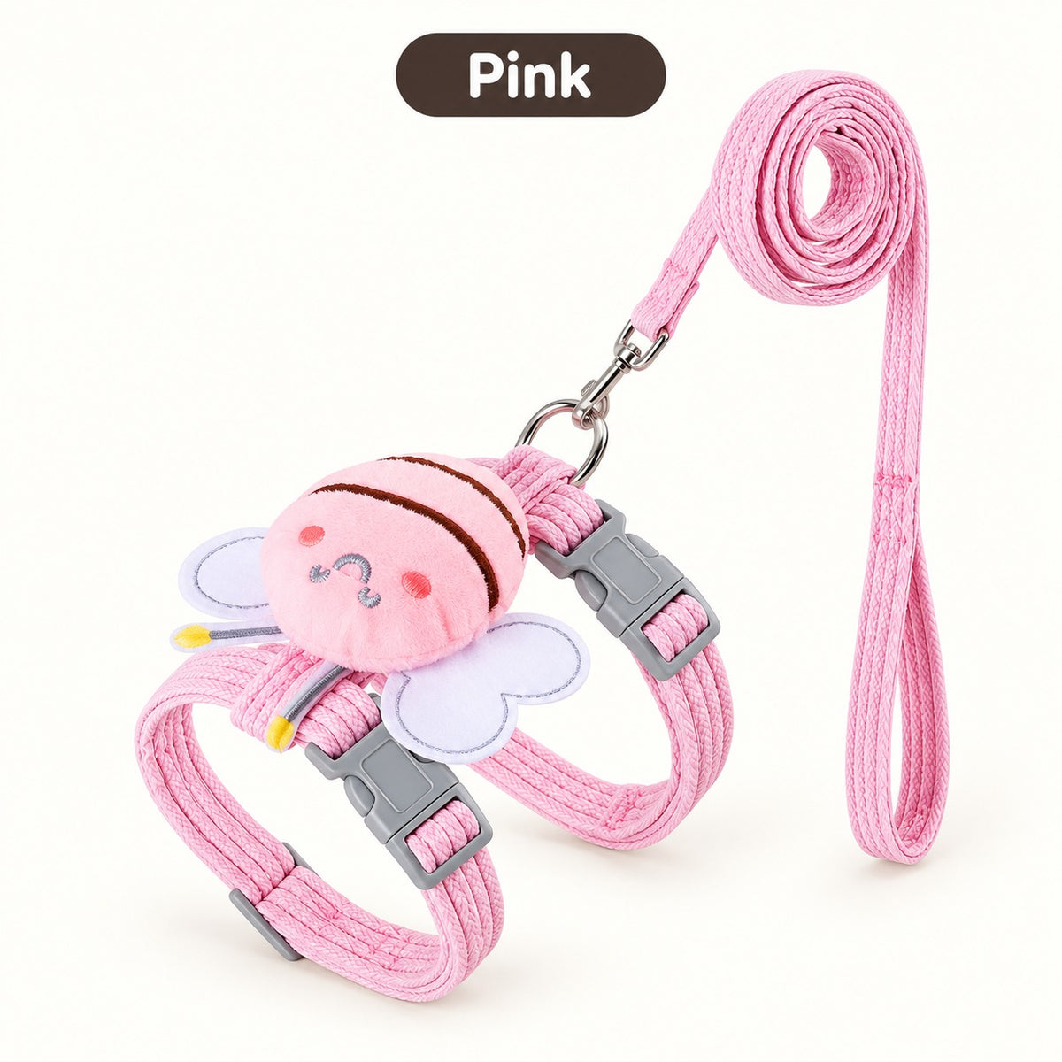 Pink bee cat harness and leash