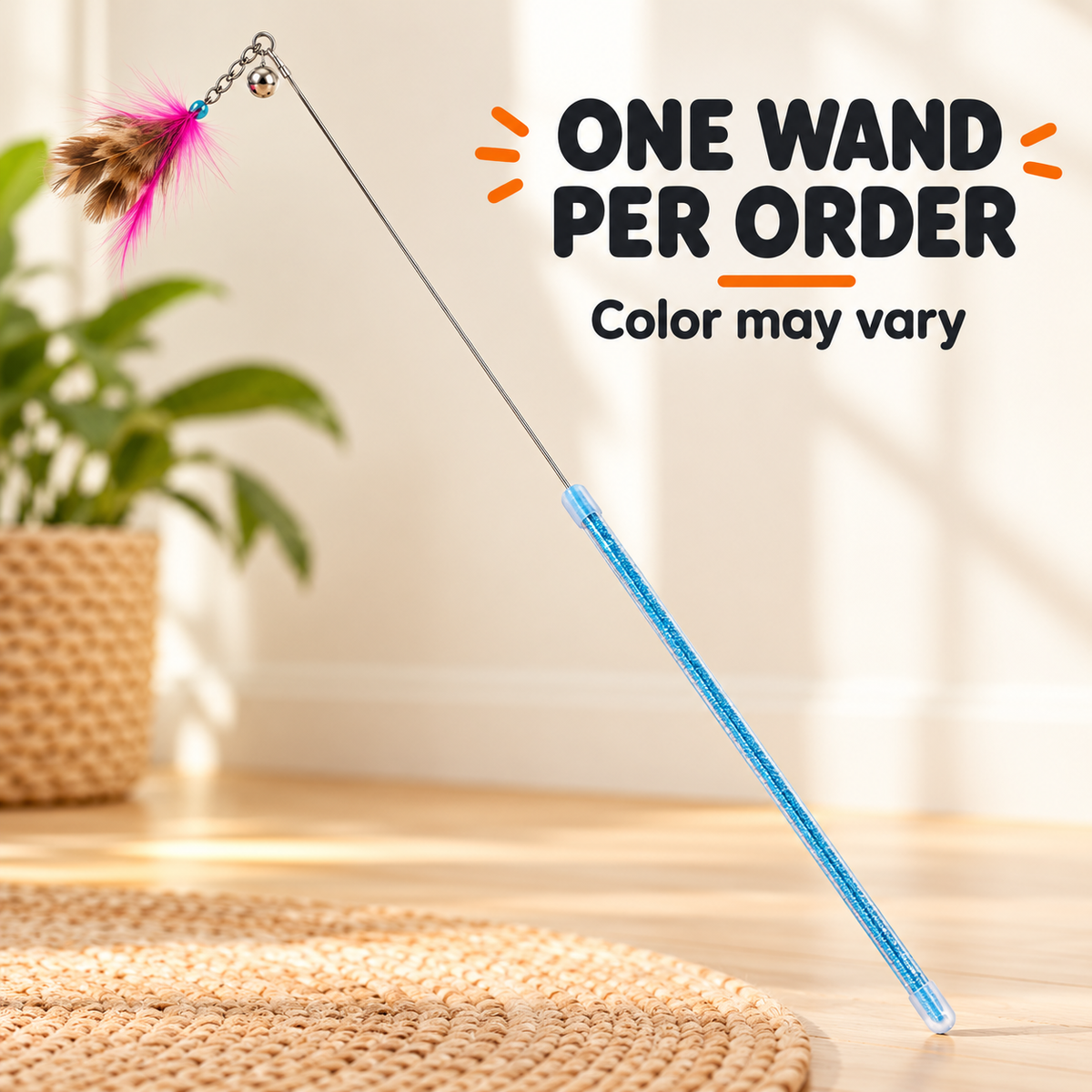 One cat teaser wand per order; assorted color