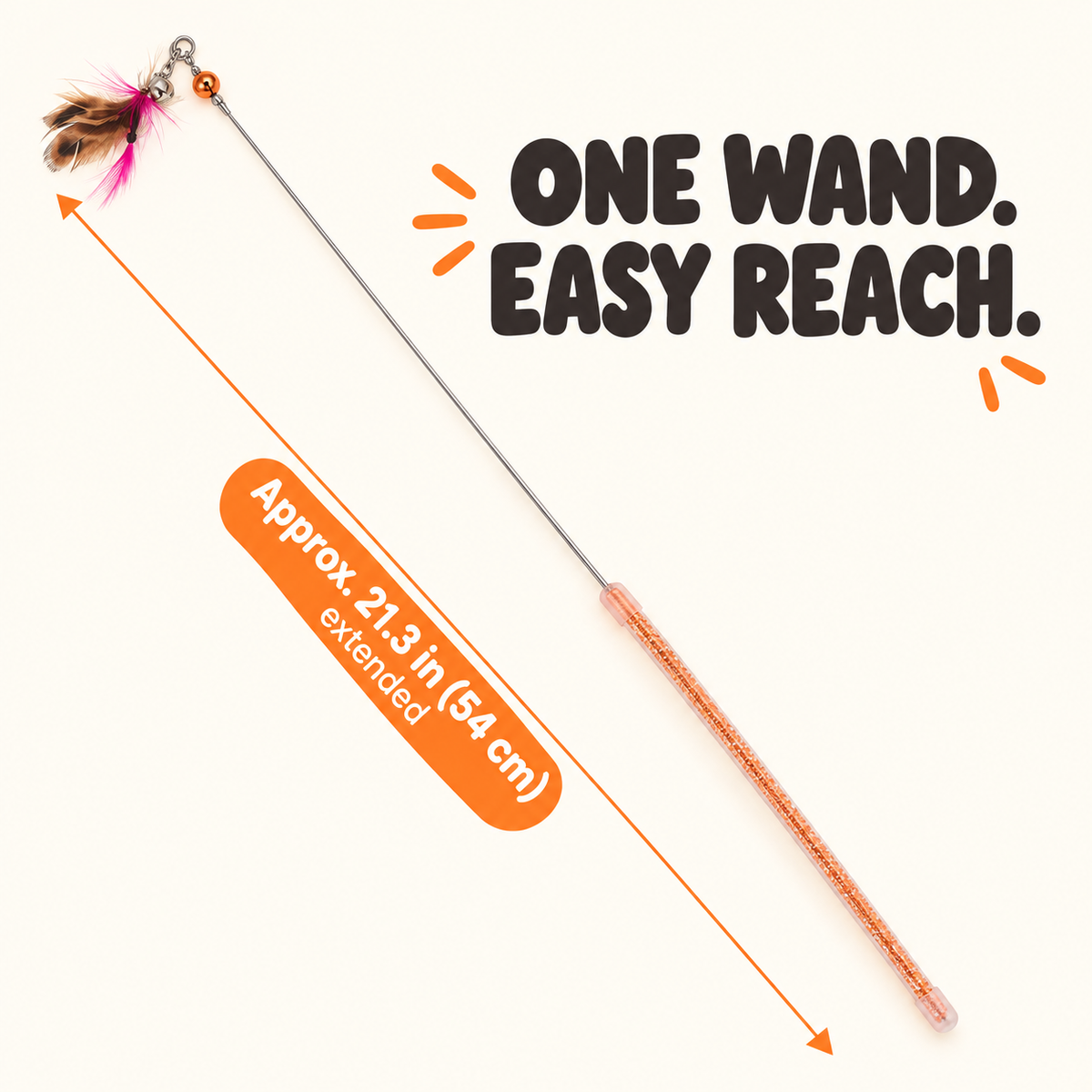 One extended cat teaser wand, approximately 21.3 inches long
