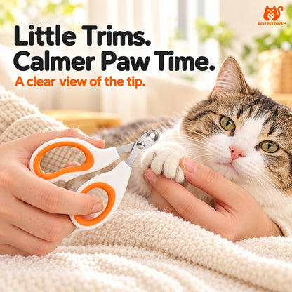 Owner holding a cat paw while using Best Pet Toys cat nail clippers