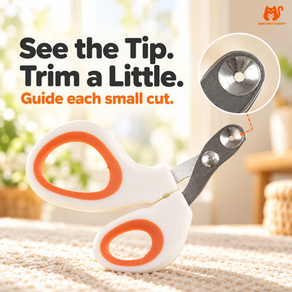 Close-up of the cat nail clipper tip and small guide opening