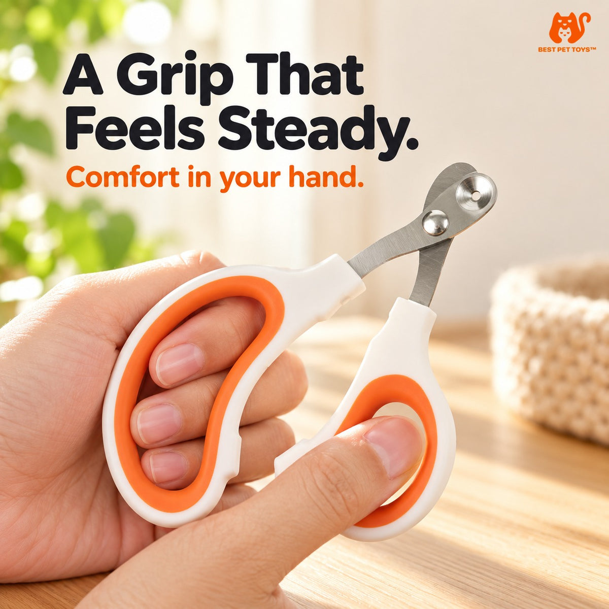 Comfort grip on orange-lined cat nail clipper handles