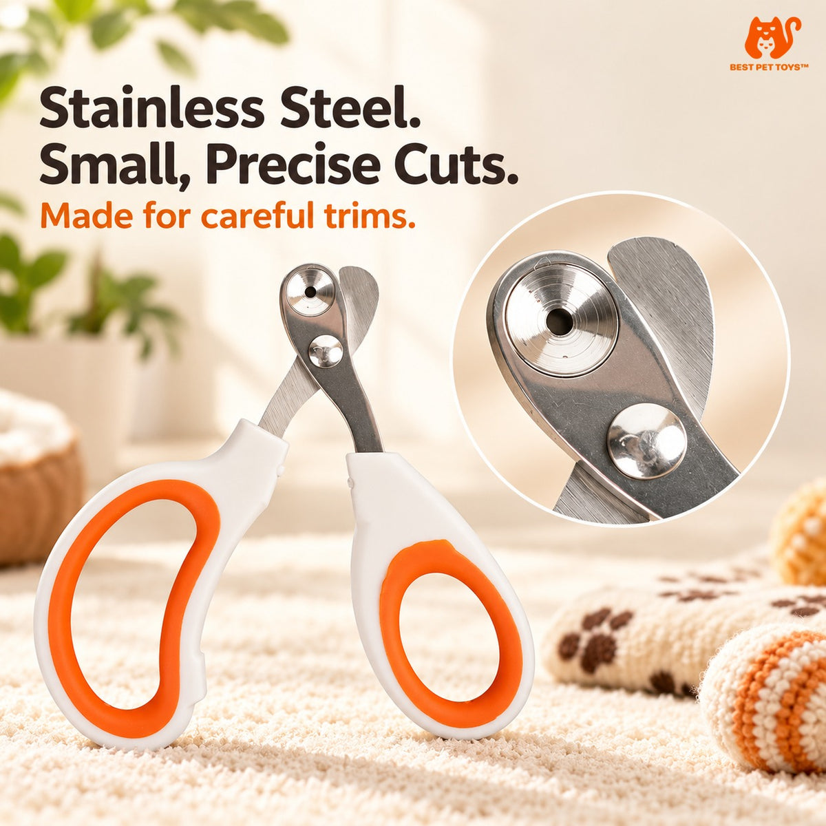Stainless steel blades and guide opening on cat nail clippers
