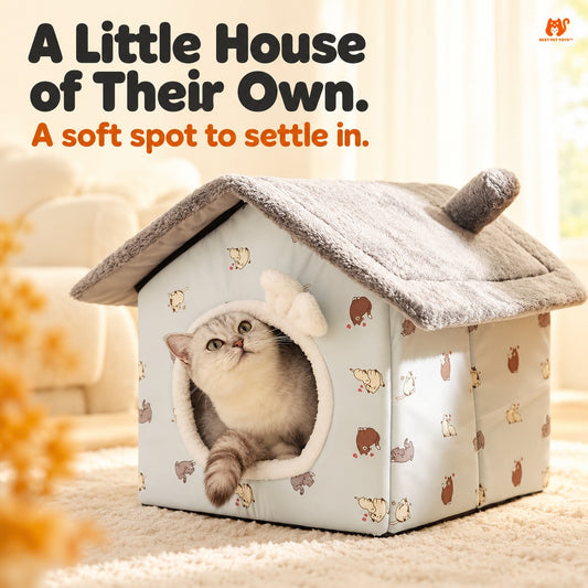 Best Pet Toys Classic Soft Cat House gray color with cat resting inside