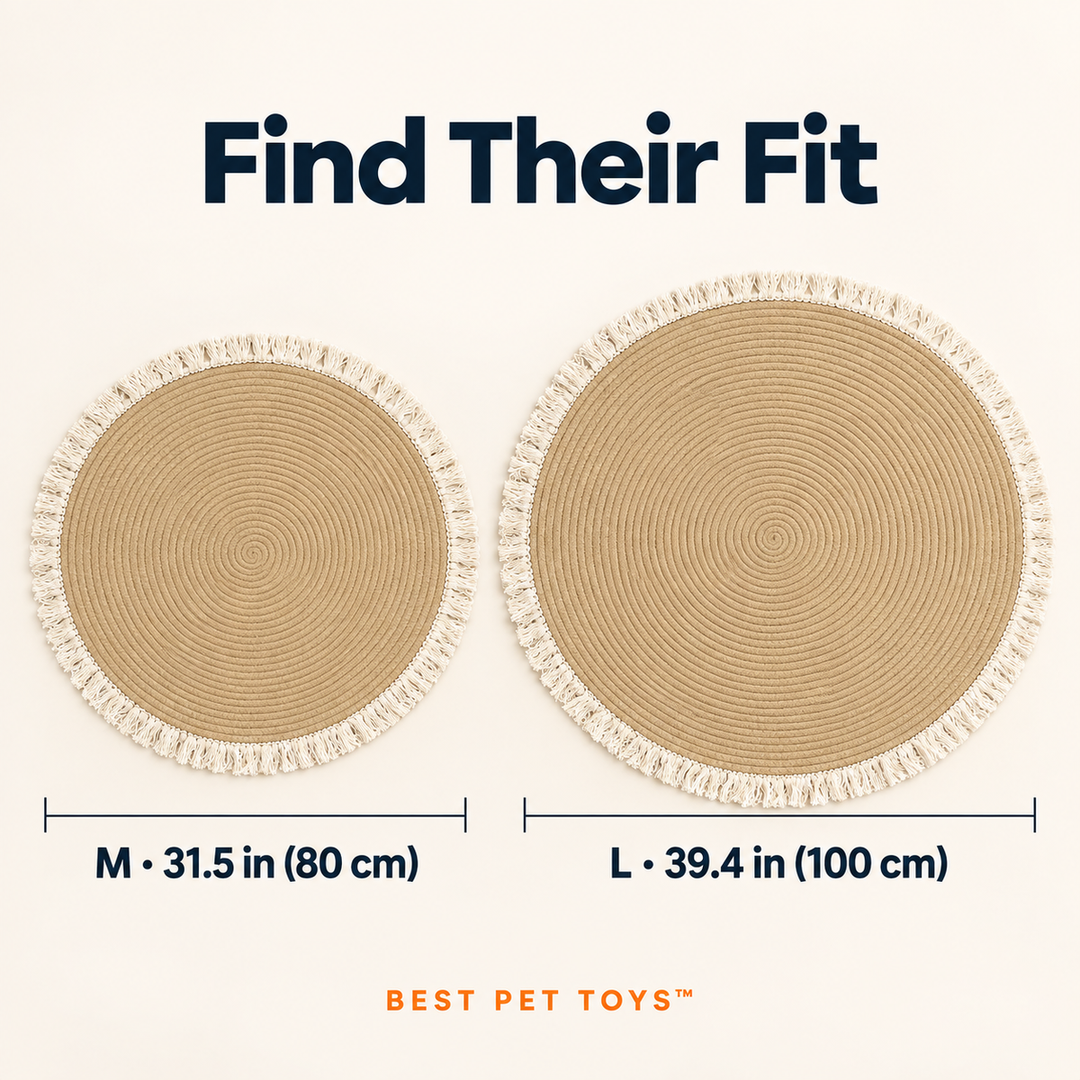 ClawNest woven mat size comparison Medium 31.5 inches and Large 39.4 inches