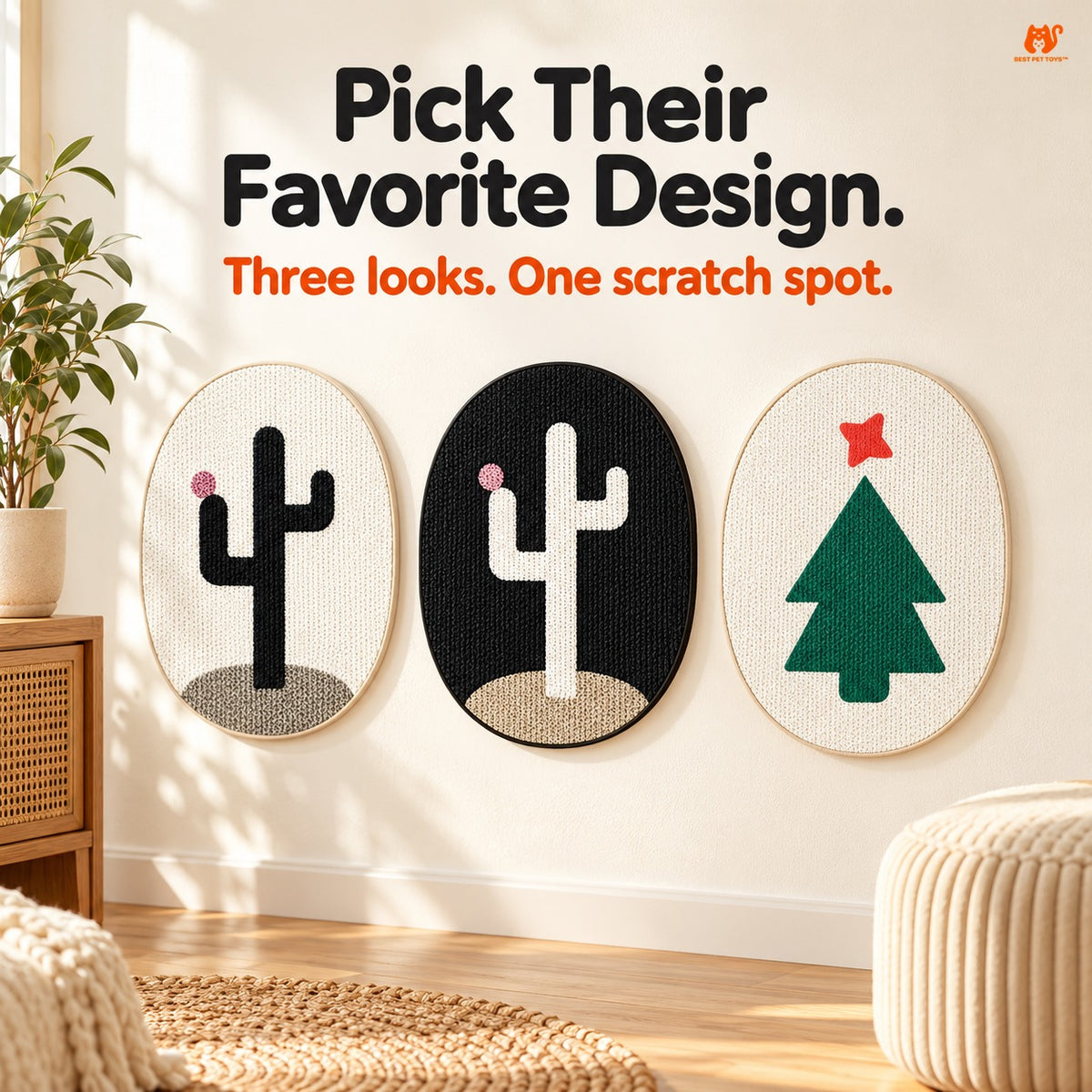 White Cactus Black Cactus and Christmas Tree designs side by side