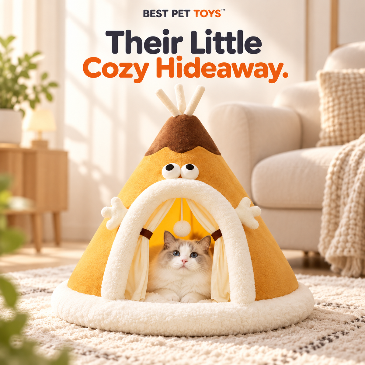 Cat resting inside Best Pet Toys Cozy Cat Tent Bed