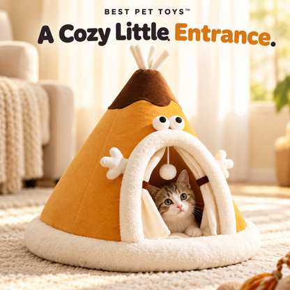 Small arched entrance of the cat tent