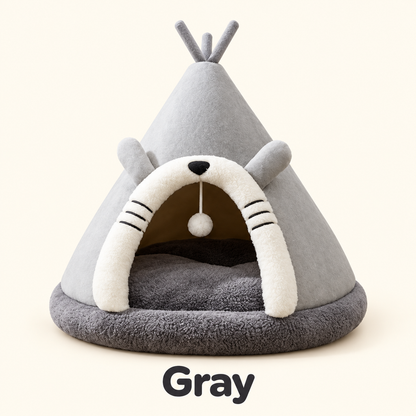 Gray Cozy Cat Tent Bed