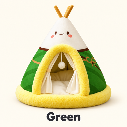 Green Cozy Cat Tent Bed