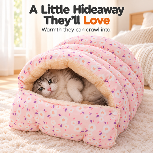 Cozy Cave Cat Sleeping Bag with cat resting inside