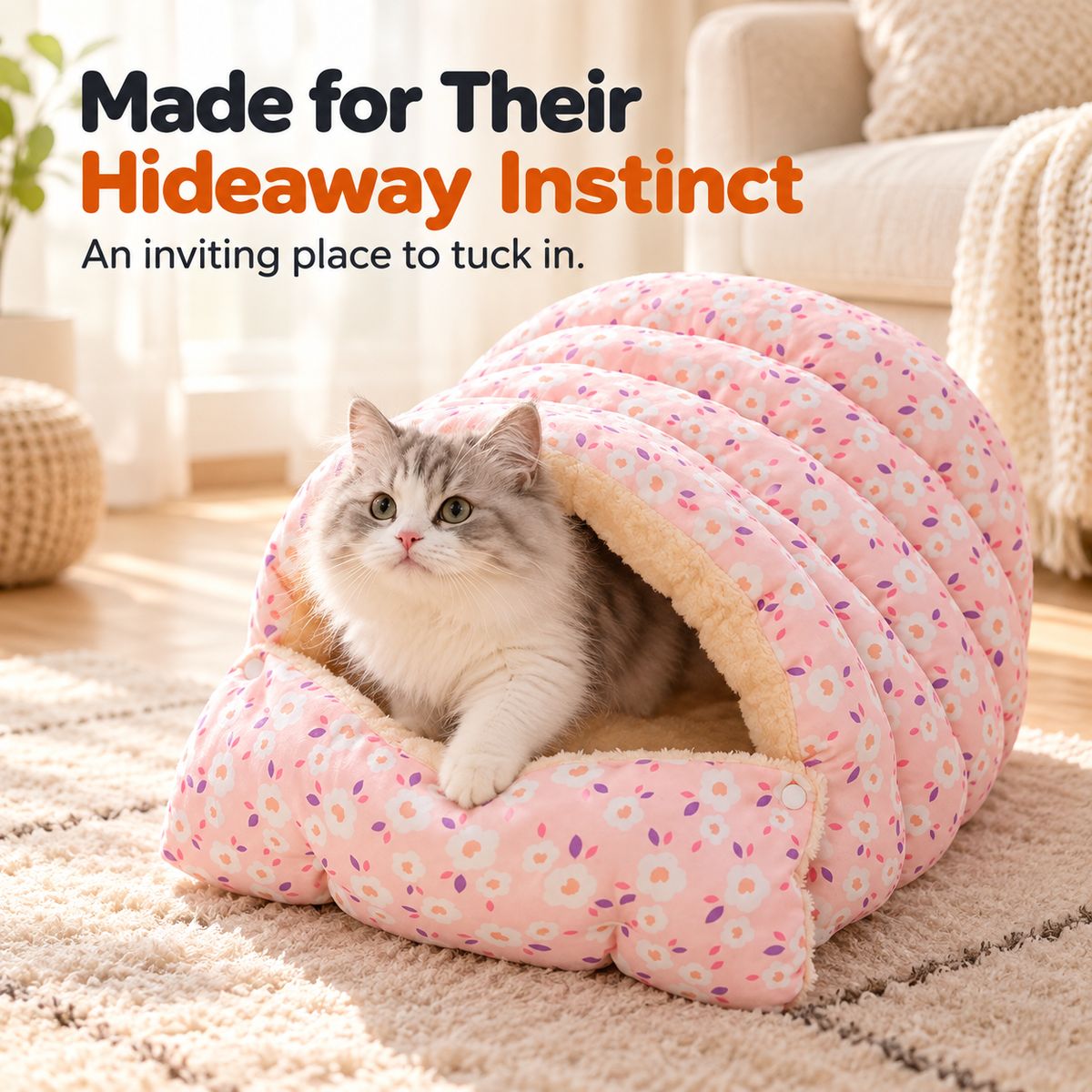 Cave style cat sleeping bag for burrowing