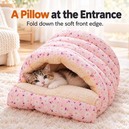 Fold down cushioned front bumper of cat bed
