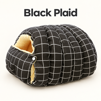 Black Plaid Cozy Cave Cat Sleeping Bag