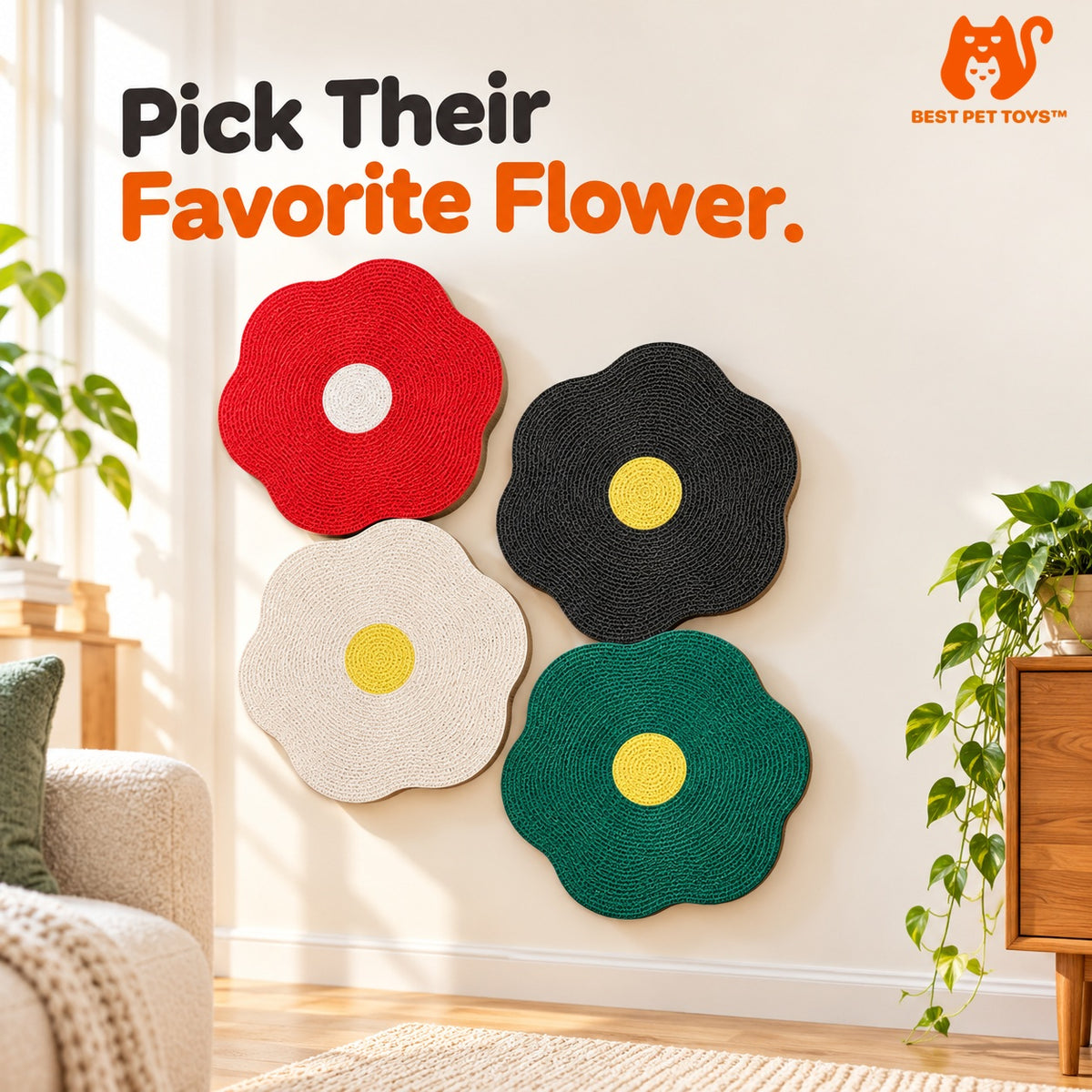 White Black Red and Green flower wall scratchers