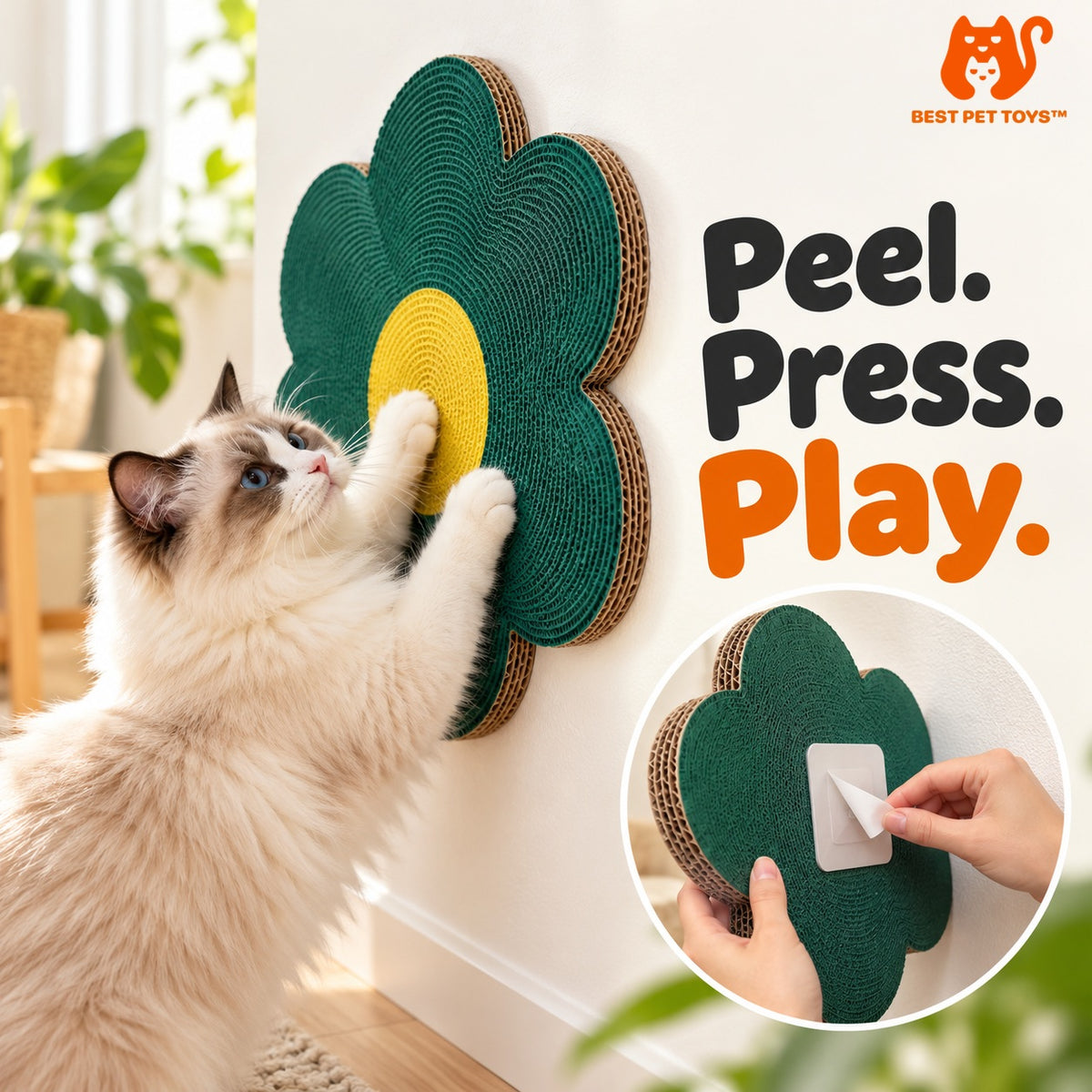 Adhesive mounting of green flower wall scratcher