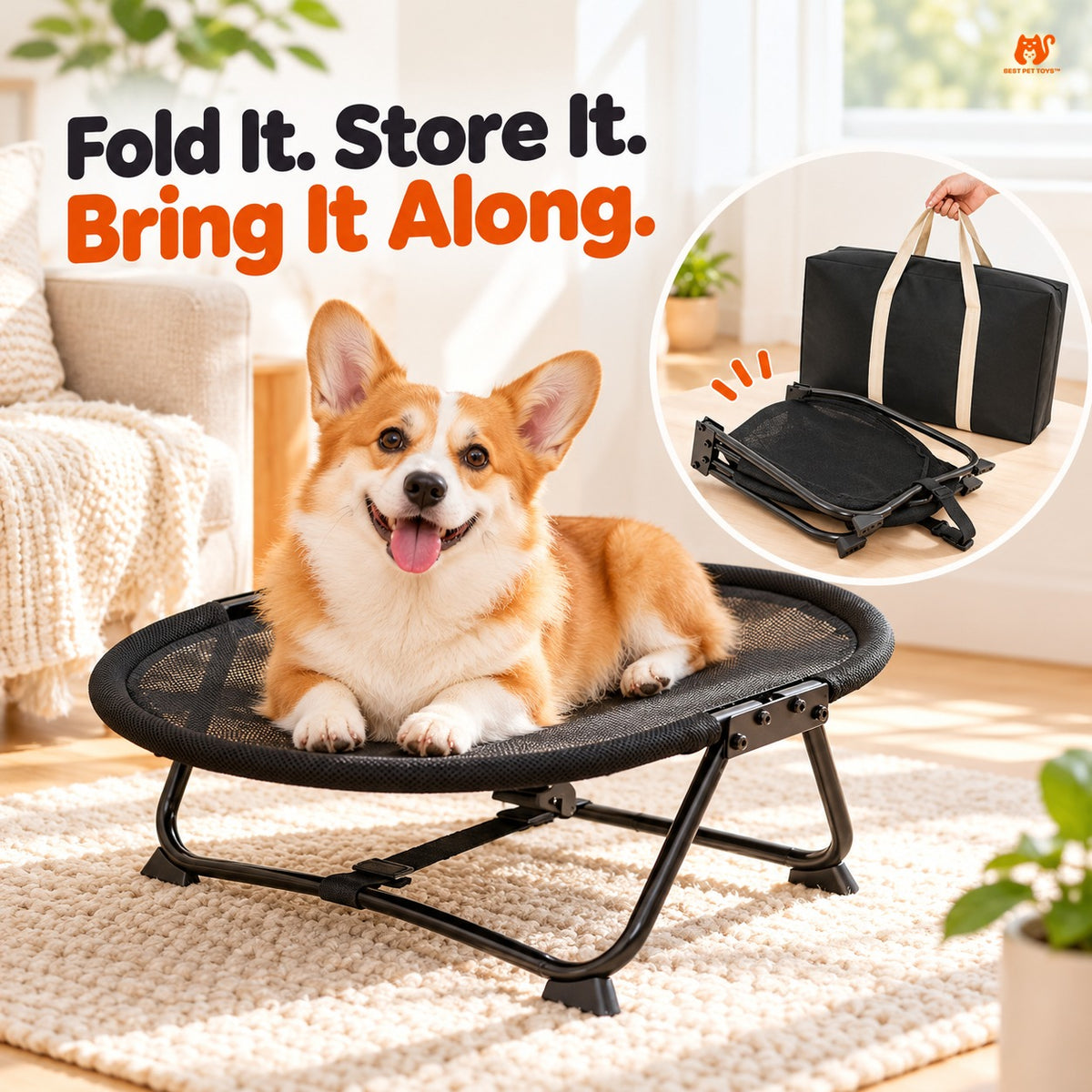 Foldable mesh pet cot with carry bag