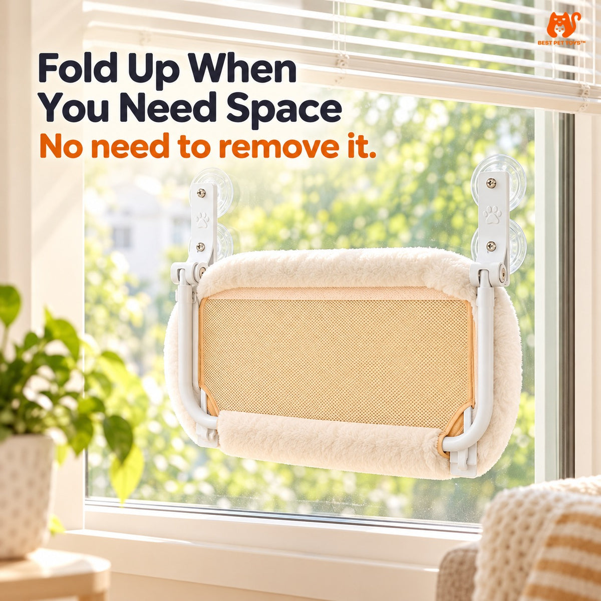 Off White window perch folded up against glass