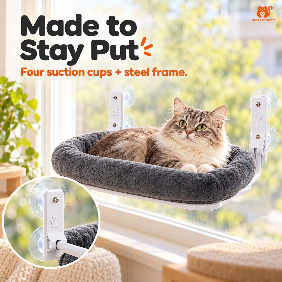 Dark Grey cat window perch with suction cups