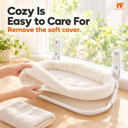 Removable plush cover on foldable cat perch