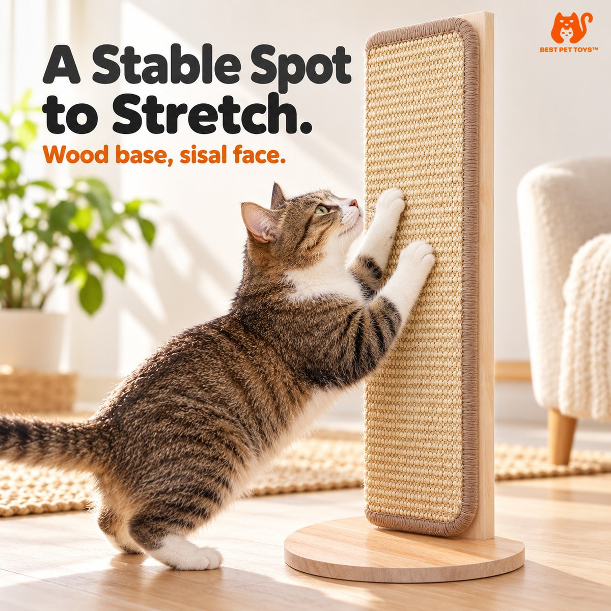 Wood base and vertical sisal scratching surface
