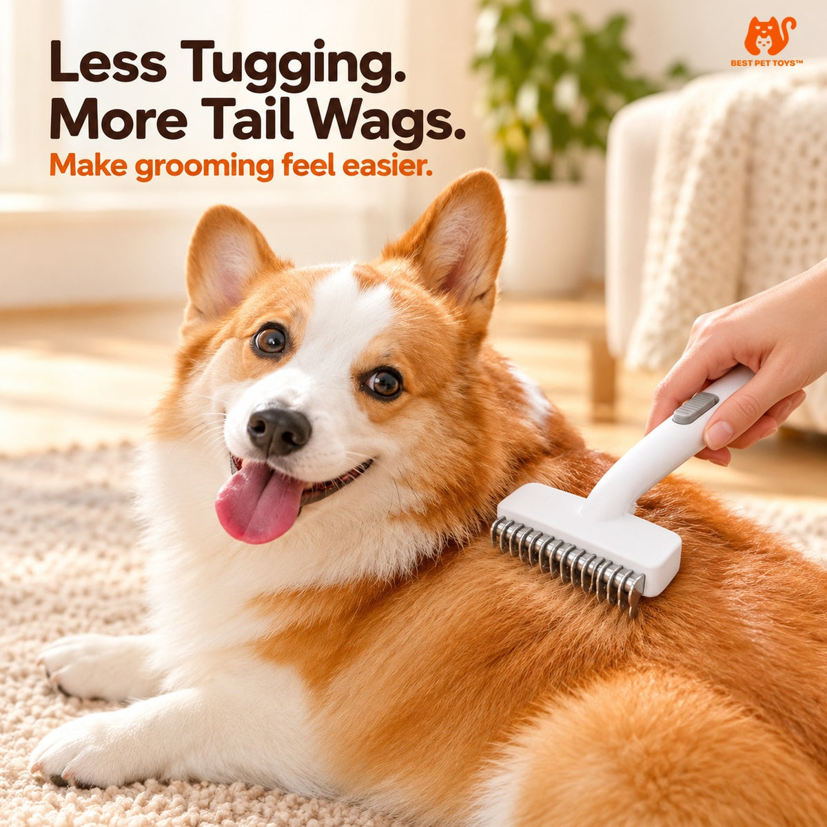 Best Pet Toys Fur Knot Comb grooming a corgi