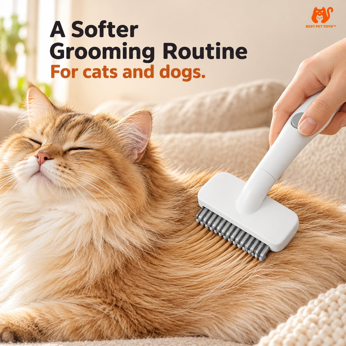White fur knot comb grooming a cat