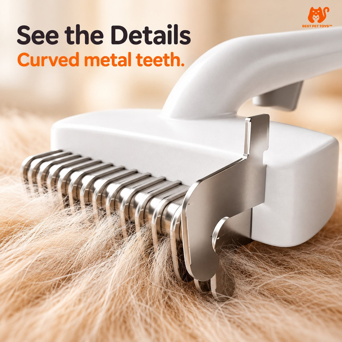 Close-up of curved metal comb teeth