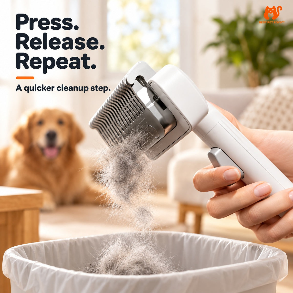 Push slider releases collected pet hair