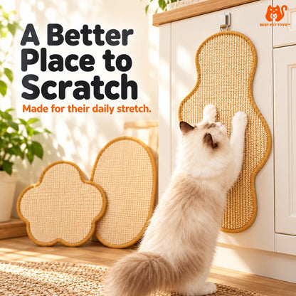 Hanging sisal cat scratch mat with cat