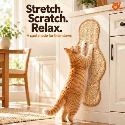 Cat stretching on cactus scratch mat
