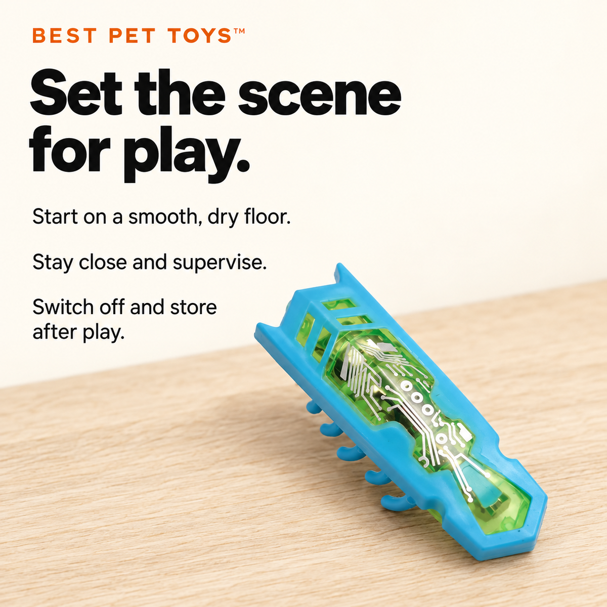 Mini electric cat toy with supervised play and storage instructions