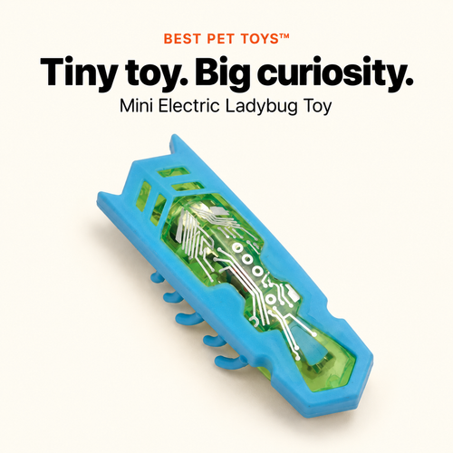 Blue mini electric bug cat toy with angled legs and translucent body