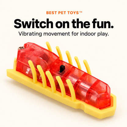 Underside of electric bug toy showing on-off switch and angled legs