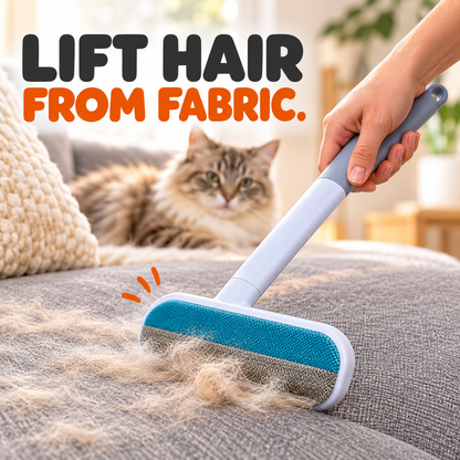 Brush gathering loose pet hair from upholstery