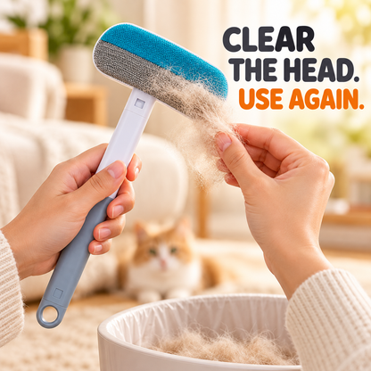 Removing collected pet hair from one brush head