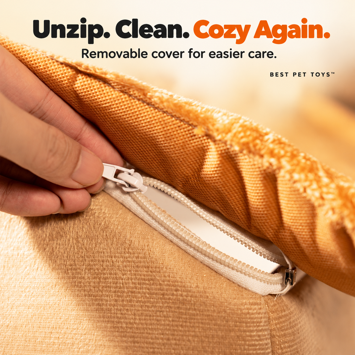 Zipper on removable cat house cover