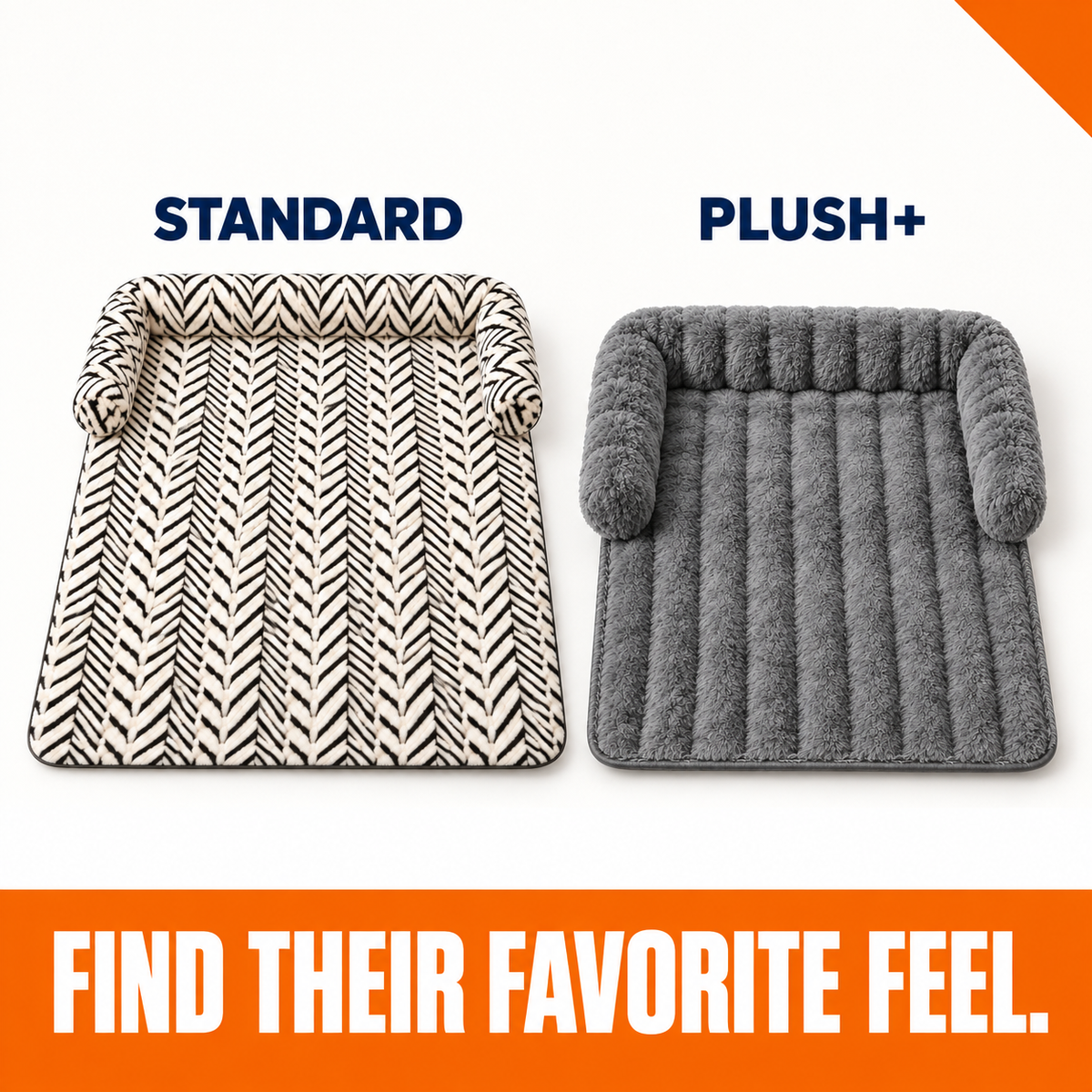 Standard herringbone and Plush Plus ribbed plush sofa cat mats side by side