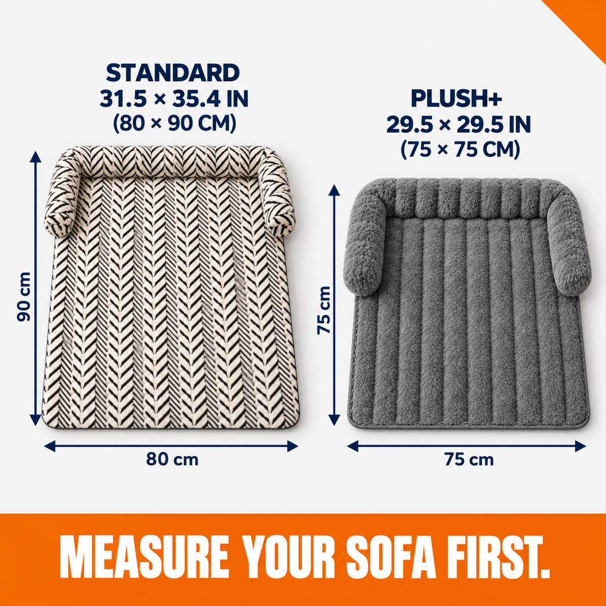 Standard and Plush Plus sofa cat mat size comparison