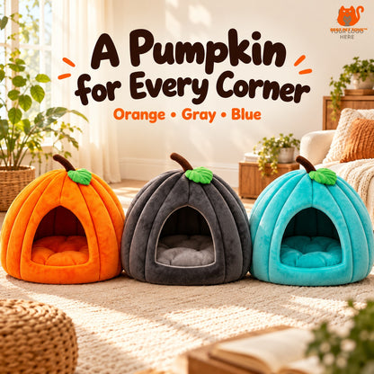 Orange gray and blue pumpkin cat cave beds