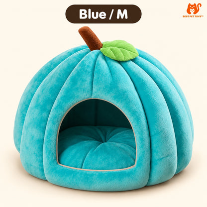 Blue medium pumpkin cat cave bed