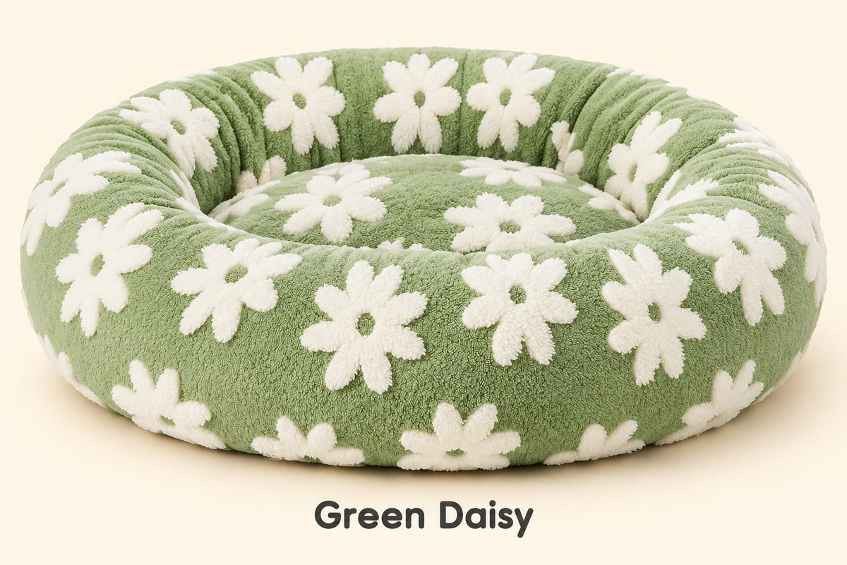Green Daisy plush round pet bed
