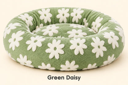 Green Daisy plush round pet bed