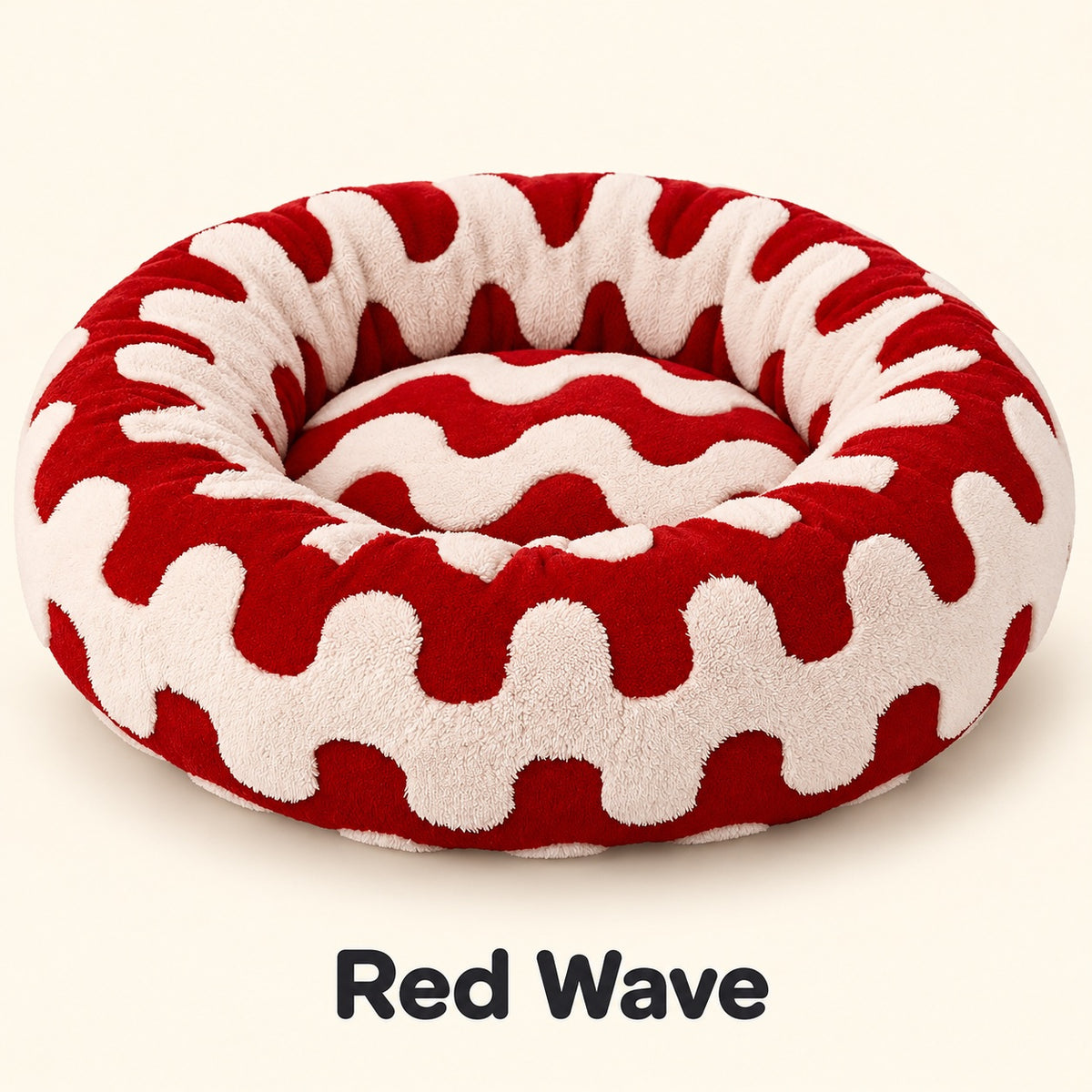 Red Wave plush round pet bed