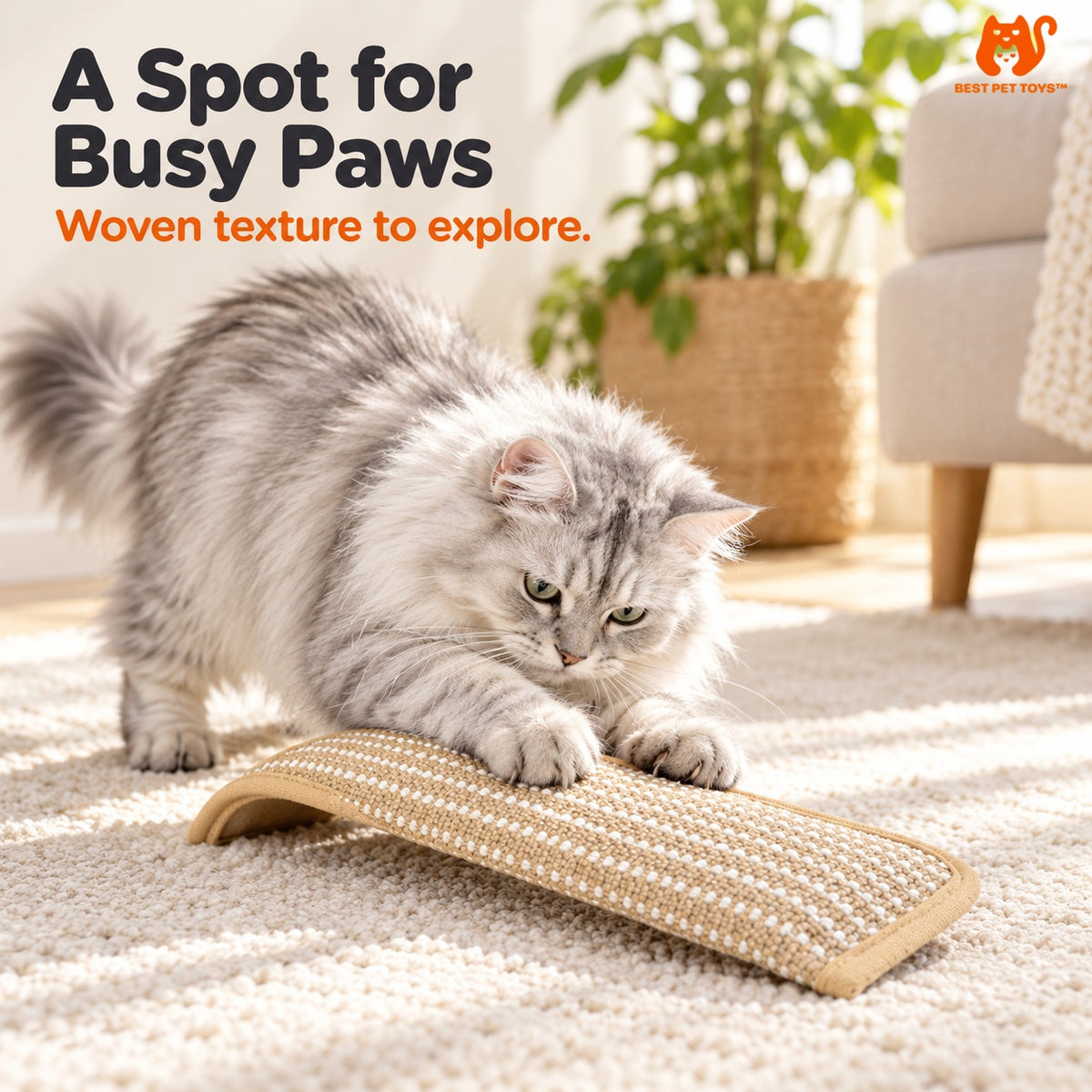 Cat scratching the slim woven lounge pad
