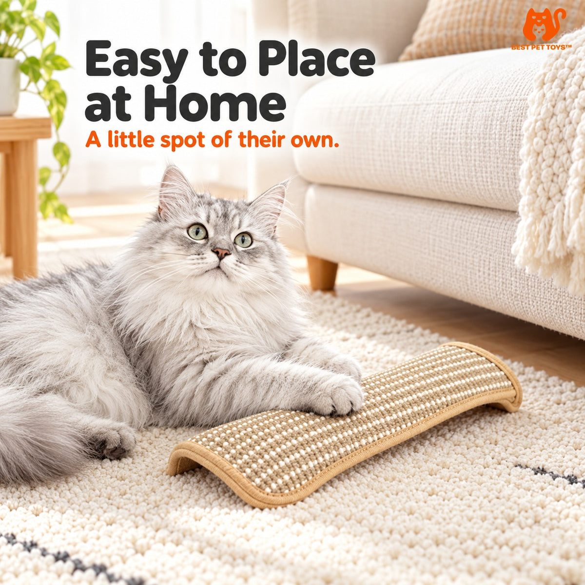 Sisal lounge pad placed beside sofa