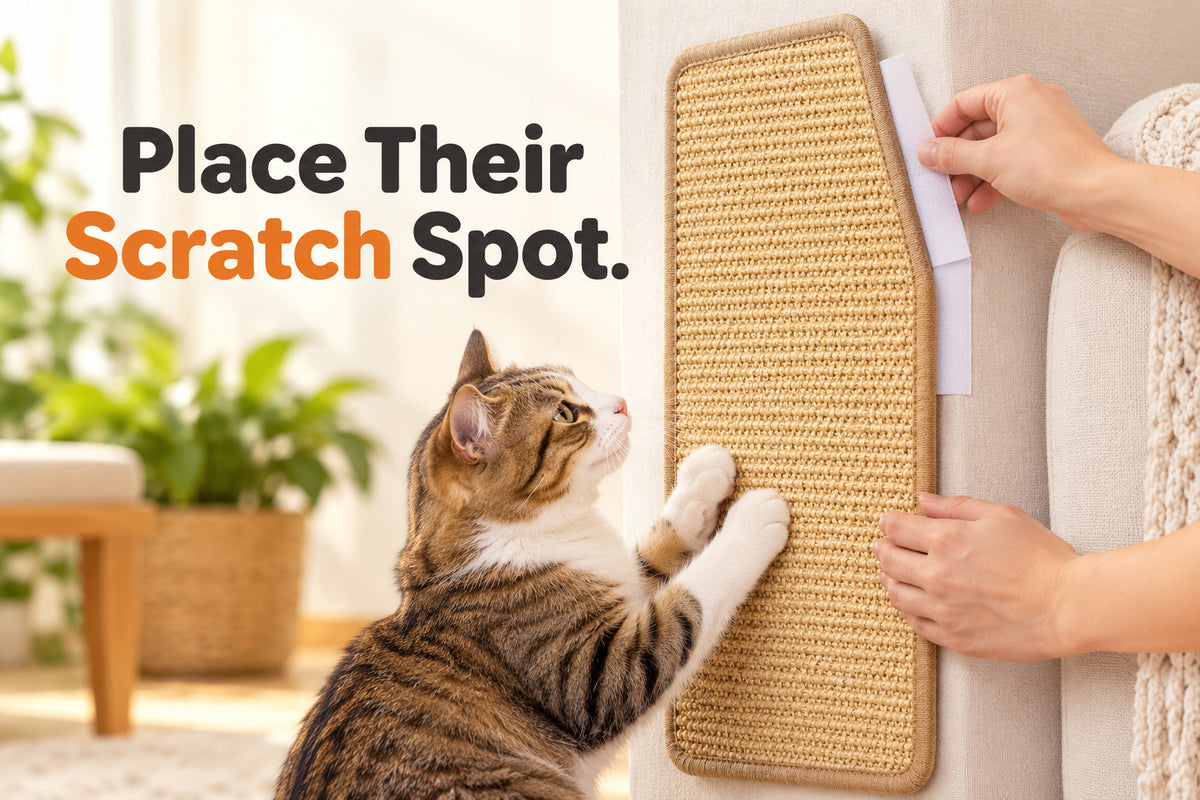 Installing sisal scratching mat with hook-and-loop strips
