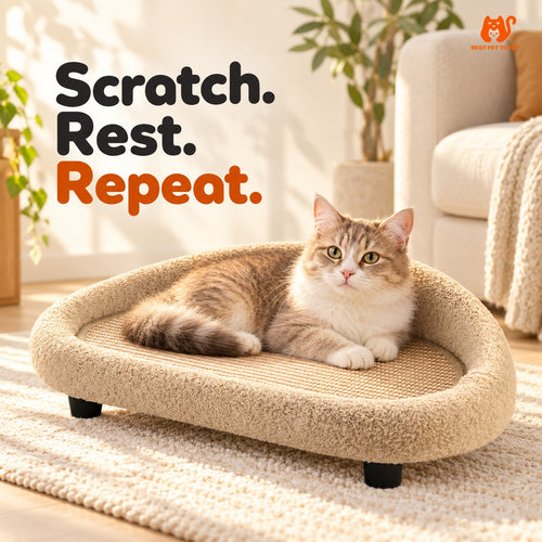 Best Pet Toys sisal sofa bed in Khaki with cat resting on woven center